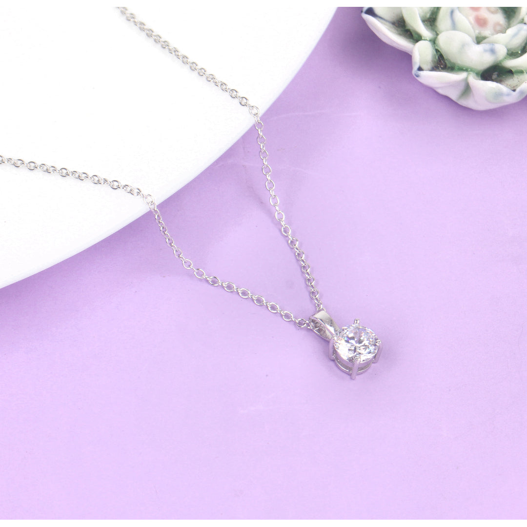 92.5 Sterling Silver CZ Single Stone Pendant with Chain-SIA433186