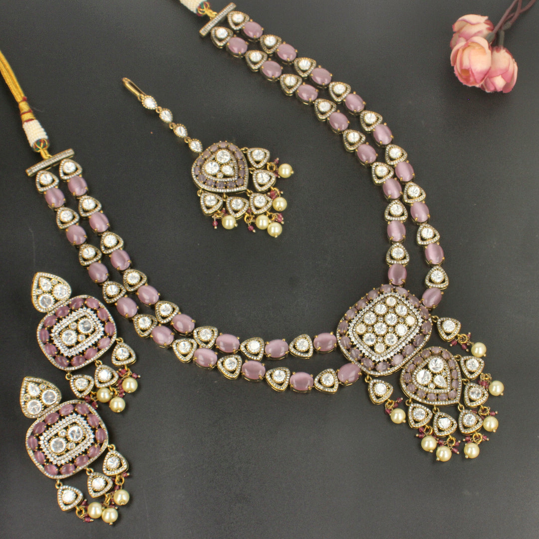 Stunning Double-Layered Haram Set with Kundan Stones-SIA436991