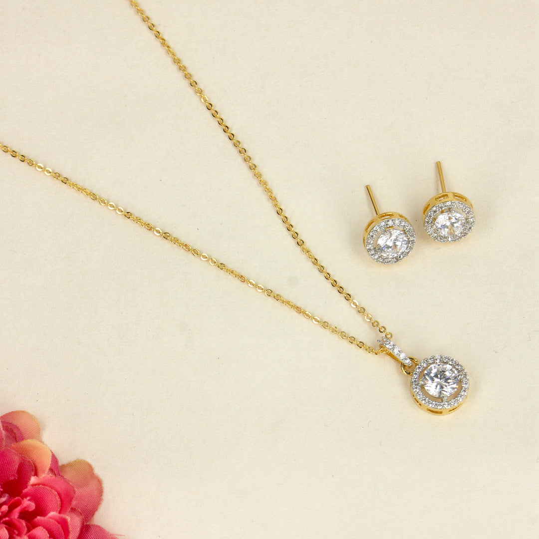 Golden Perfection CZ Diamond Circle Pendant Set -SIA438657