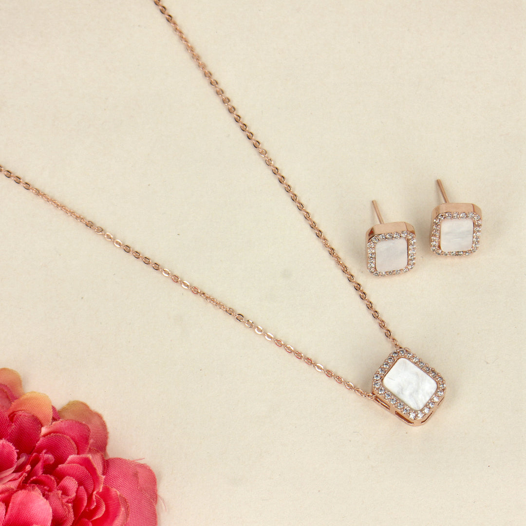 Luxe Glow Rose Gold Square Pendant with Pearls -SIA438669