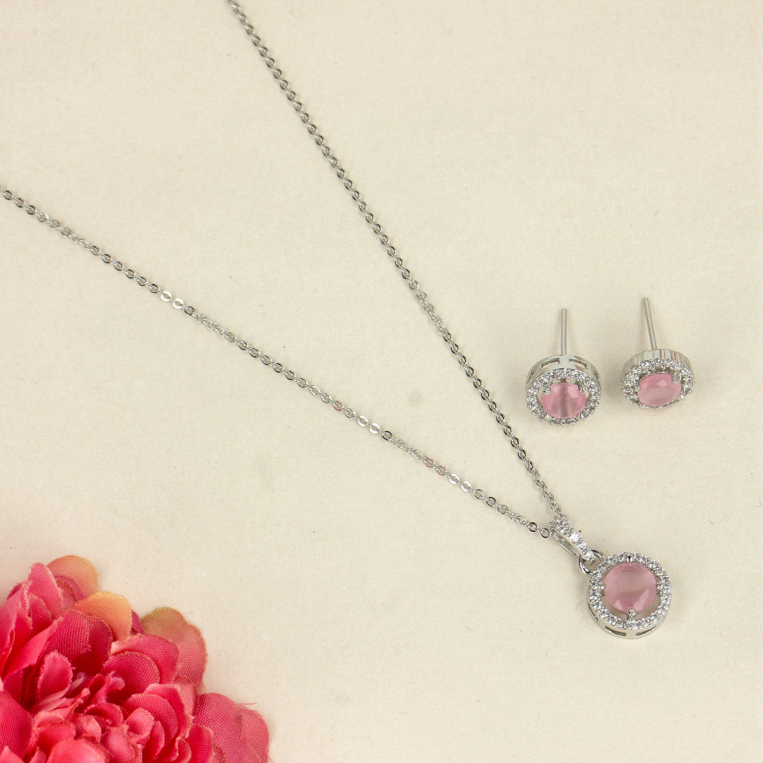 Pink Glow Rhodium Pendant Set with Baby Pink CZ Diamonds -