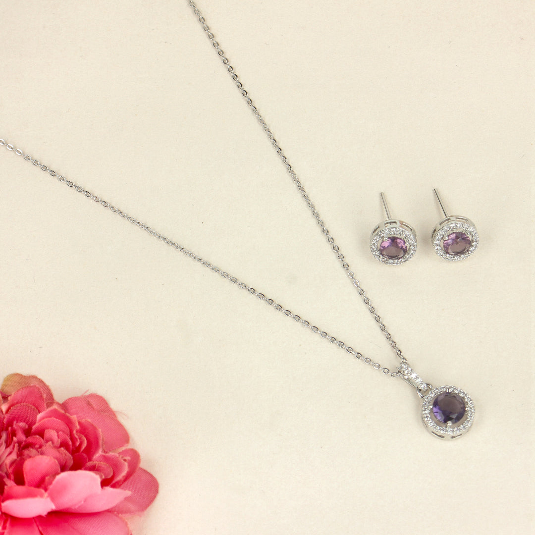 Purple Dream Rhodium Pendant Set with Sparkling CZ Diamonds-SIA438674