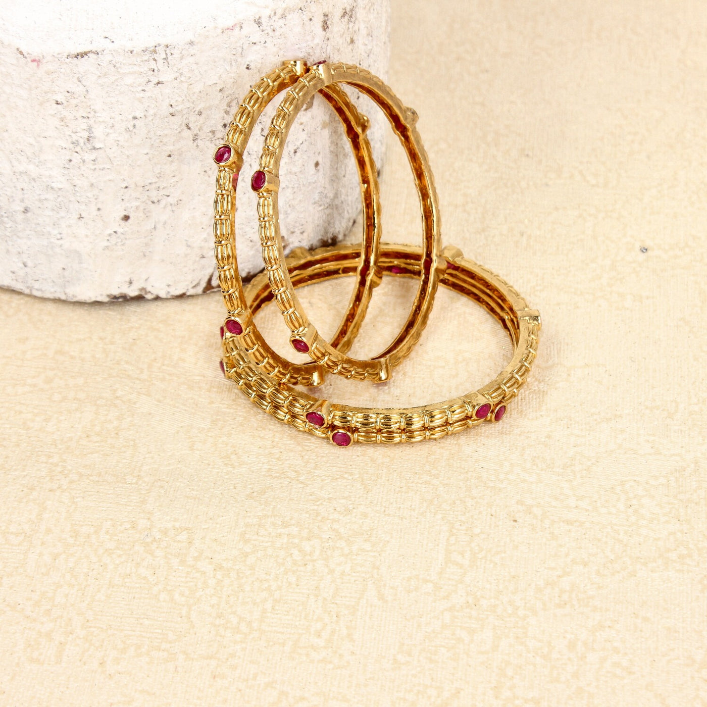 Gold Rasa Bangles with Red Squares - SIA447485