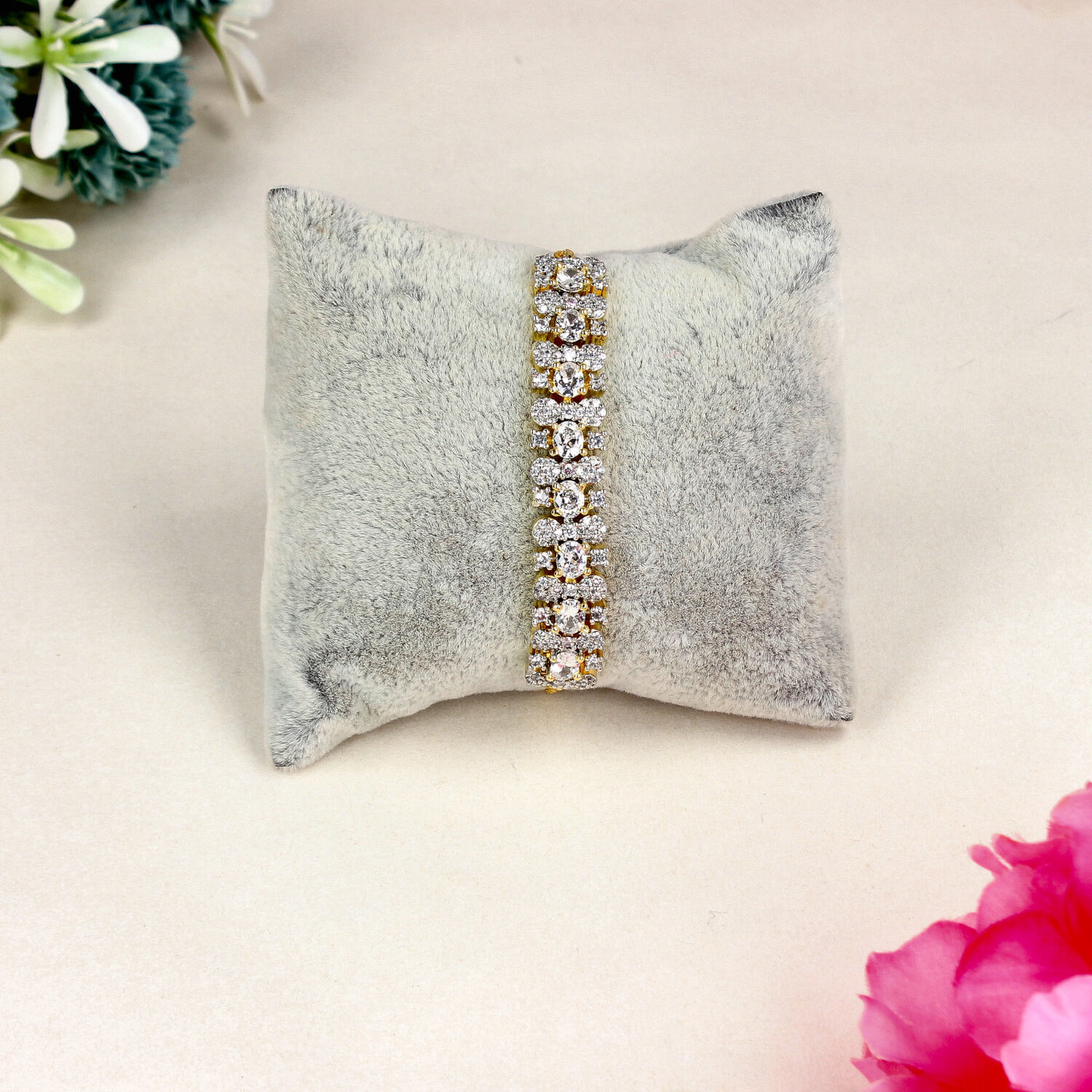 Gold Floral Cushion-Cut CZ Bracelet - SIA451391