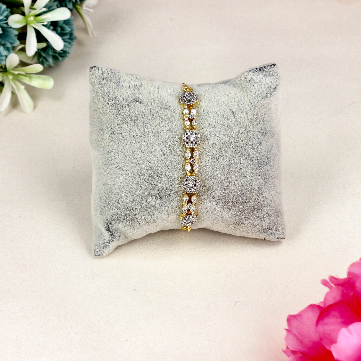 Elegant Gold and Diamond Bracelet with Square and Marquise Design Accents - SIA451403