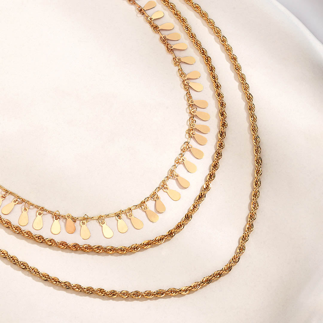 Gold Toned Multi Layer Necklace - AHACN-1126