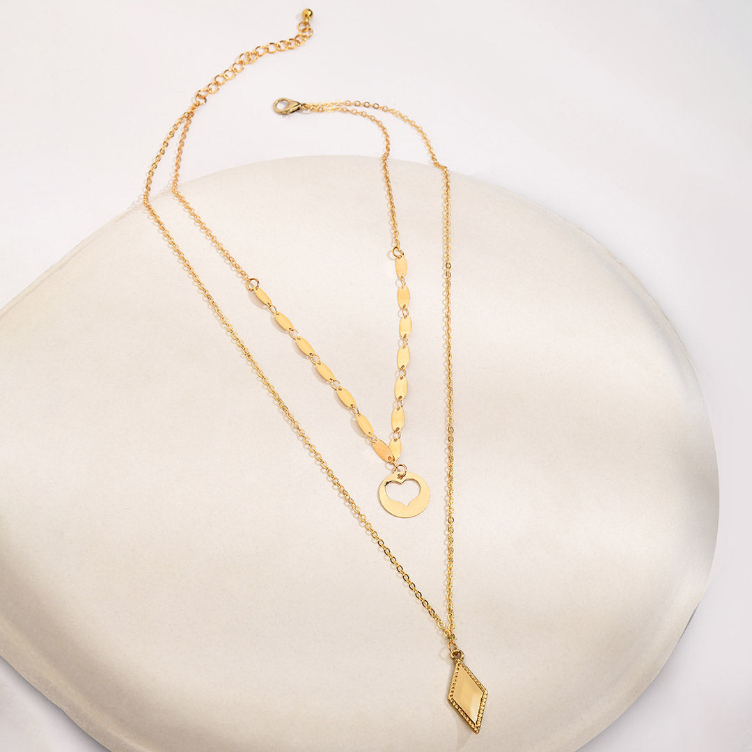 Gold Toned Two Layered Necklace - AHACN-1127