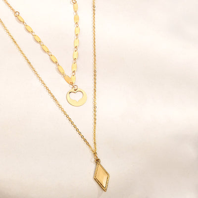 Gold Toned Two Layered Necklace - AHACN-1127