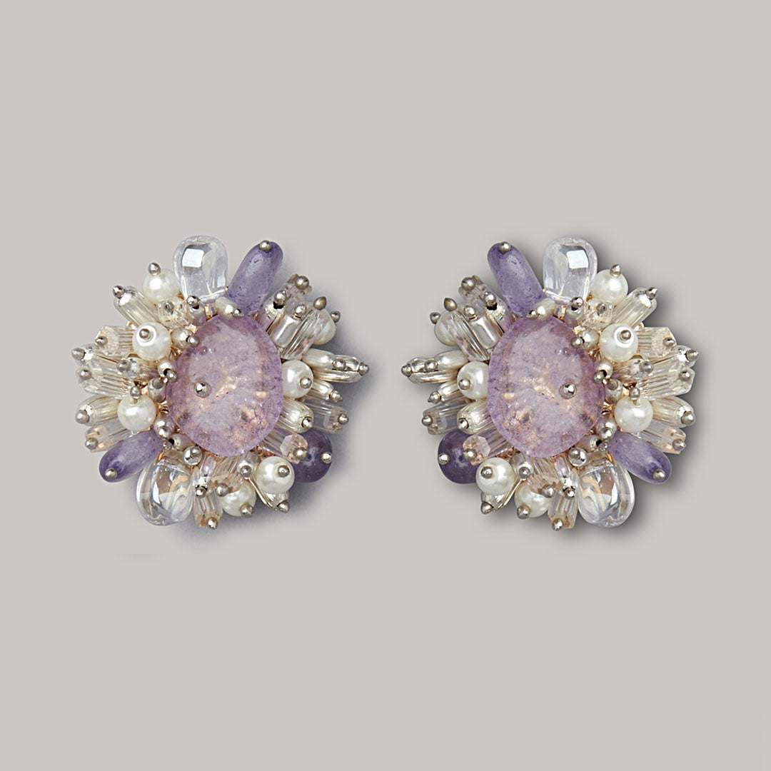 Contemporary Purple Stone Earrings - BE-387-01-PURPLE