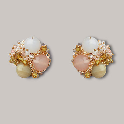 Statement 3 Pastel Stone Round Earrings - BE-397-01-MULTI
