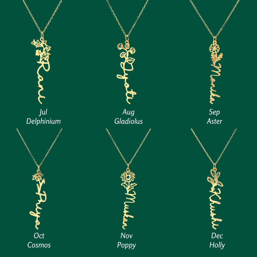 Personalized Birth Flower Necklaces with Name, Engraved Birth Flower  Necklaces, Customized Birthstone Necklace, Gifts for Mom/Grandma -  GetNameNecklace