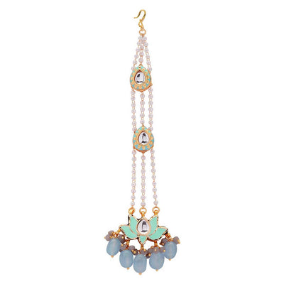Blooming Lotus Blue Enamelled Kundan Polki Maang Tikka MTAHA30