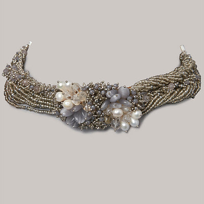 Designer Necklace With Pearls Ad Stone In Grey And Off-White - CK-176-01 GREY