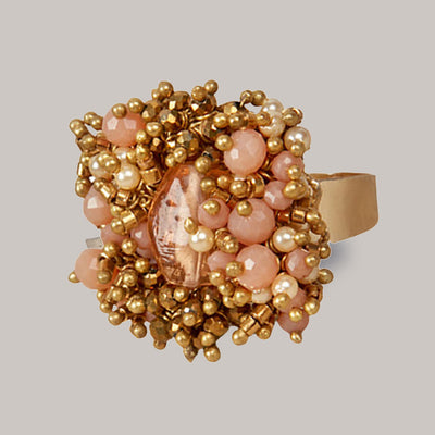 Handmade Gold Plated Pearl And Stone Finger Ring - CKR-168-01-PINK