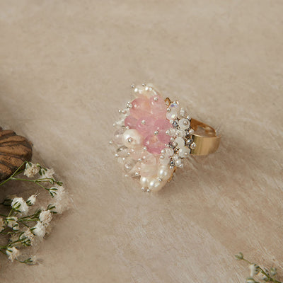 Designer Finger Ring With Pink And White Stones - CKR-176-02-PINK