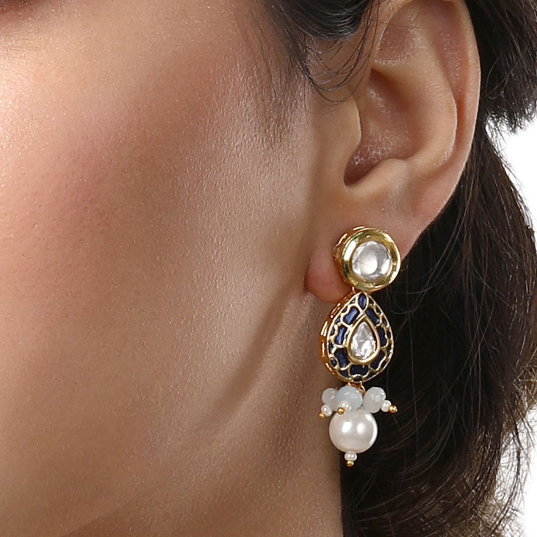 Blue Enamelled Dangler Earrings - HRER116