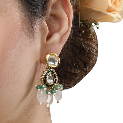 Green Enamelled Dangler Earrings - HRER118