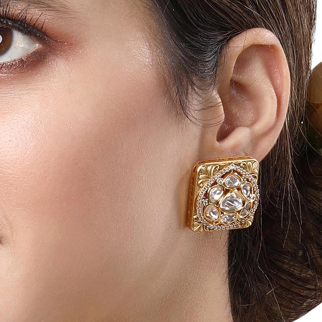 Kundan Studs Square Earrings - HRER123