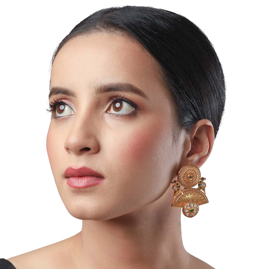 Peacock Motif Green Earrings - HRER92