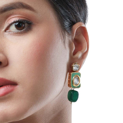 Greenish Enamelled Earrings - HRER93