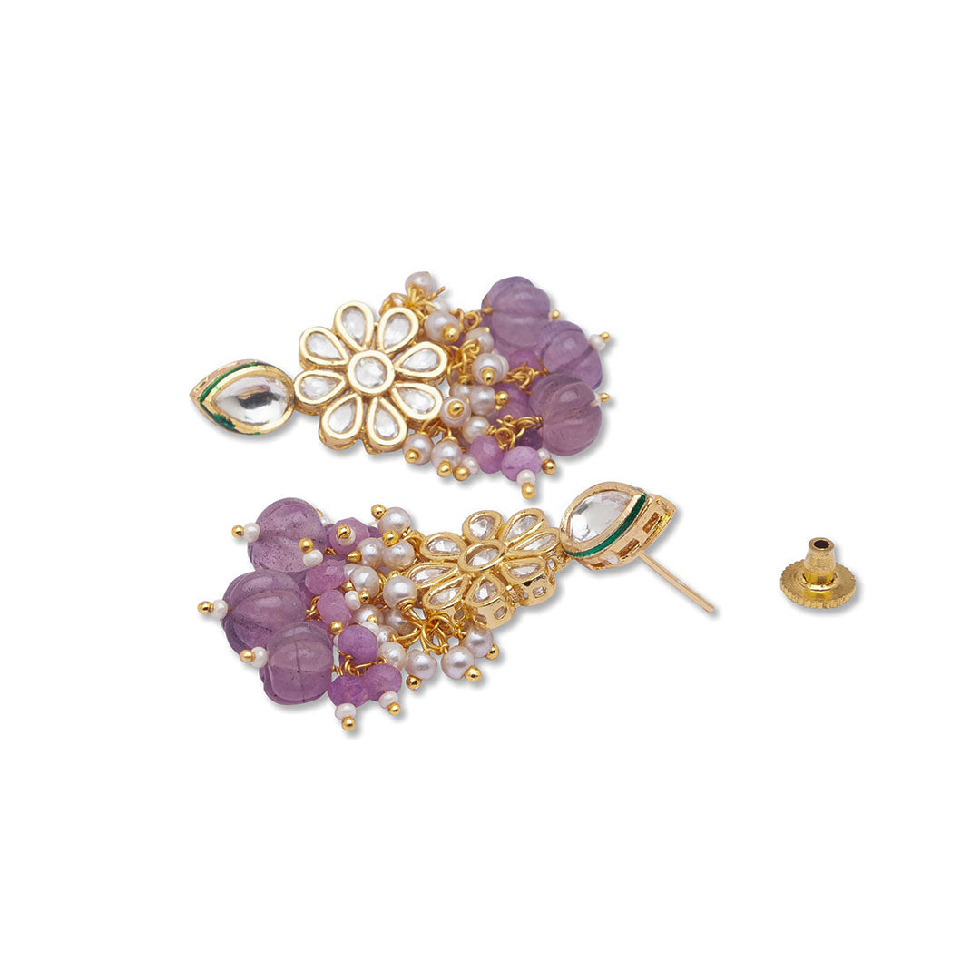 Purple Beaded Long Necklace Set - HRNS107