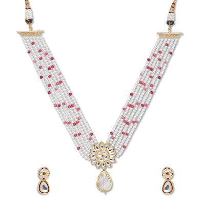 Pearl Beaded Ruby Necklace Set - HRNS108
