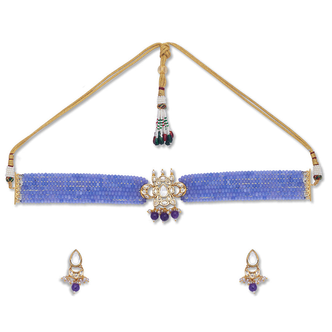 Violet Beads Beaded Necklace Set - HRNS114