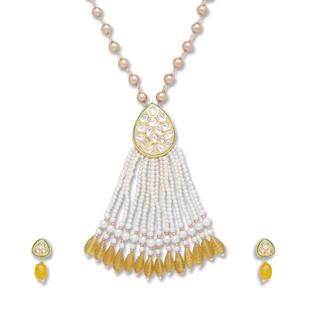 Yellow Pearls Necklace Set - HRNS115