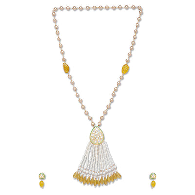 Yellow Pearls Necklace Set - HRNS115
