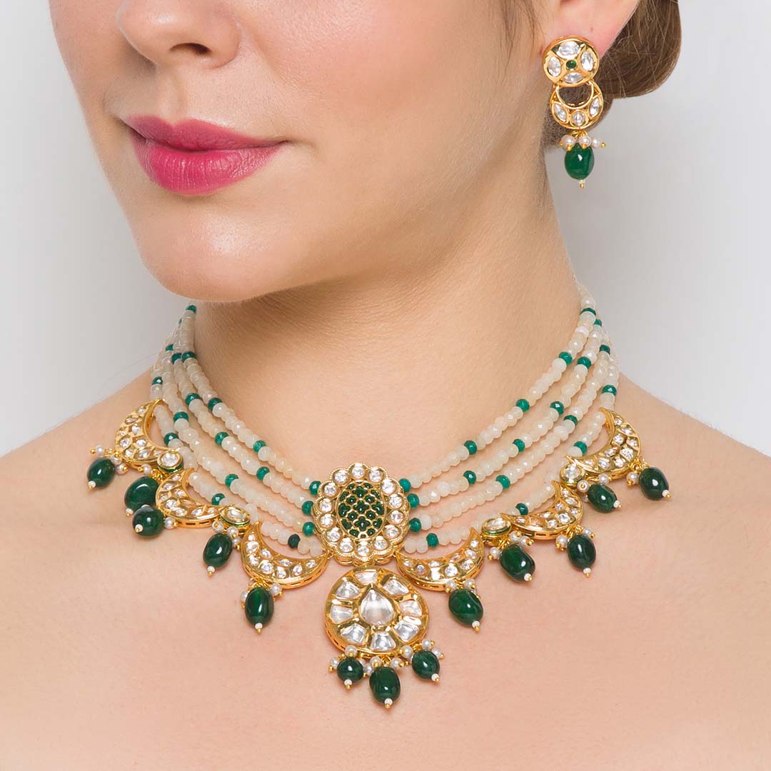 Emerald Chand Necklace Set - HRNS125
