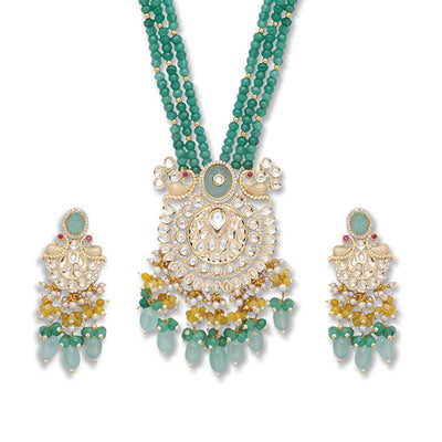 Green Beaded Peacock Necklace Set - HRNS130
