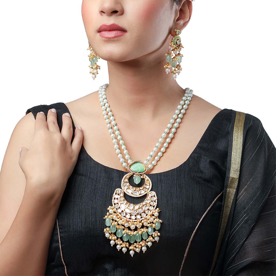 Pearls Chand Long Necklace Set - HRNS133