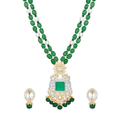 Graceful Kundan Emerald Necklace Set - HRNS134
