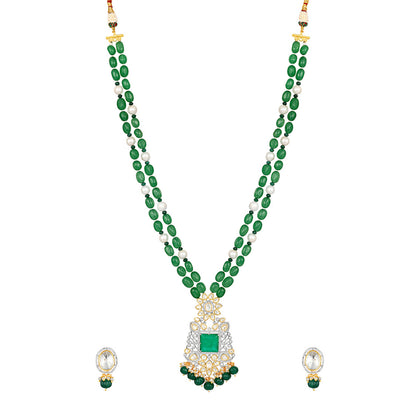 Graceful Kundan Emerald Necklace Set - HRNS134