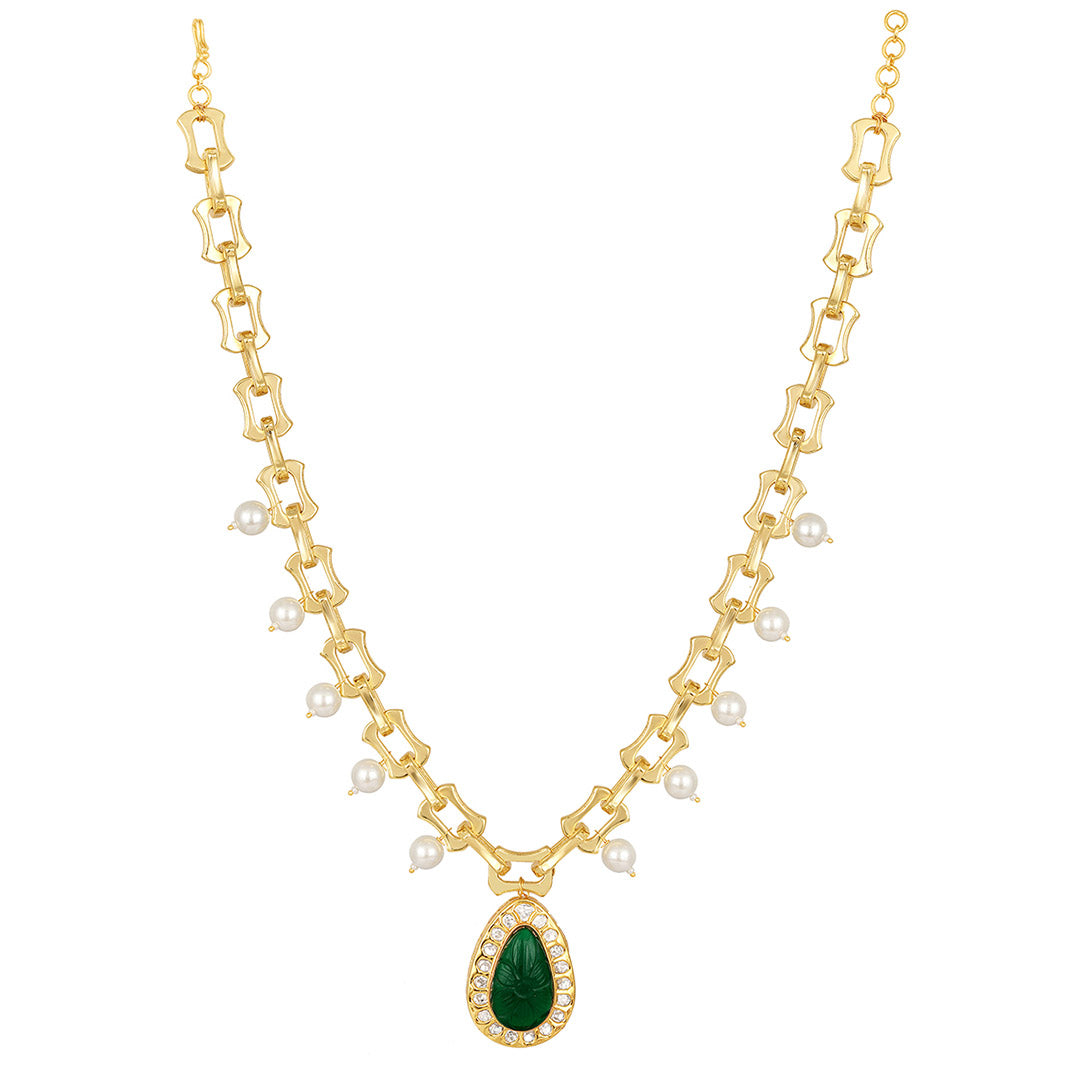 Curved Green Stone Necklace - HRNS138