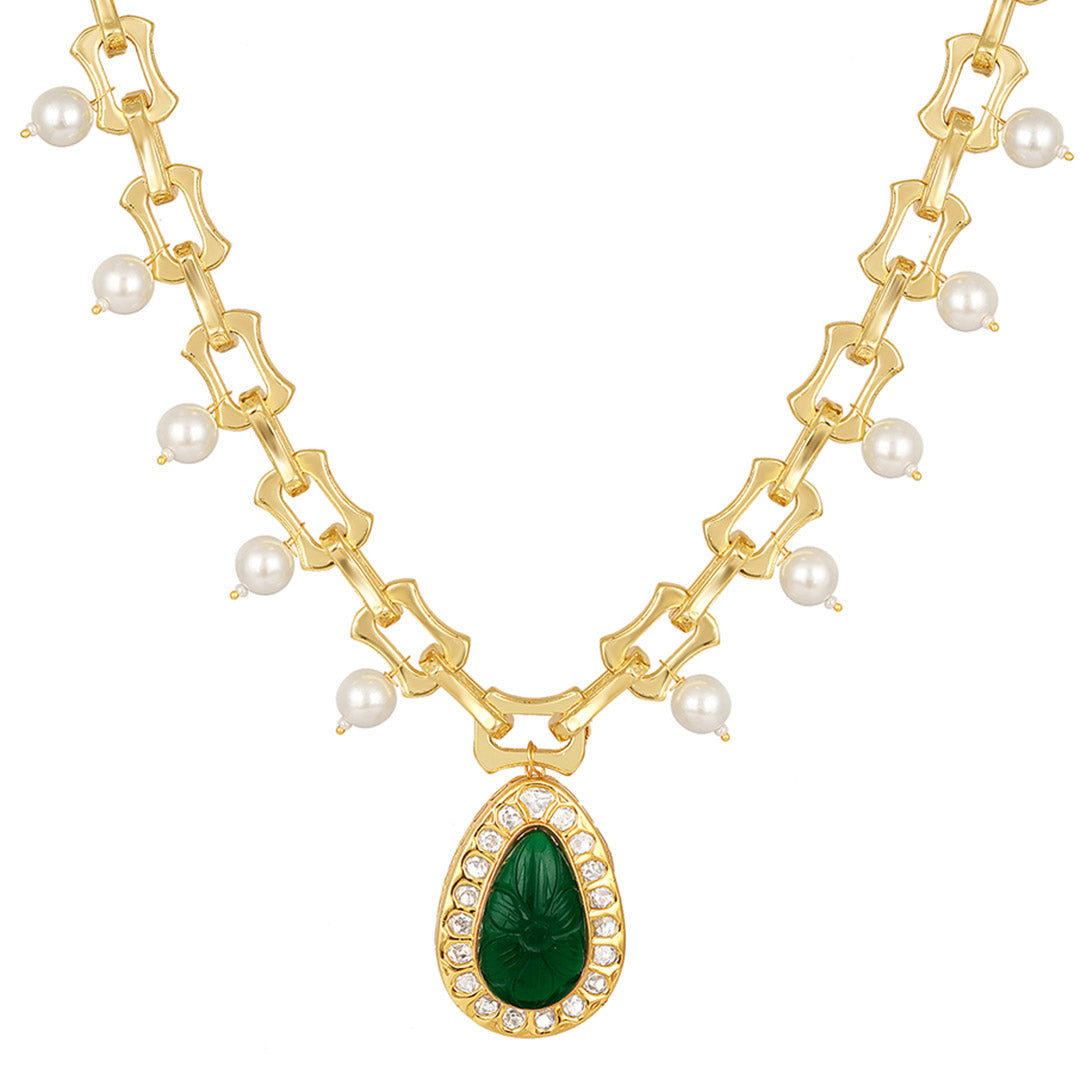 Curved Green Stone Necklace - HRNS138