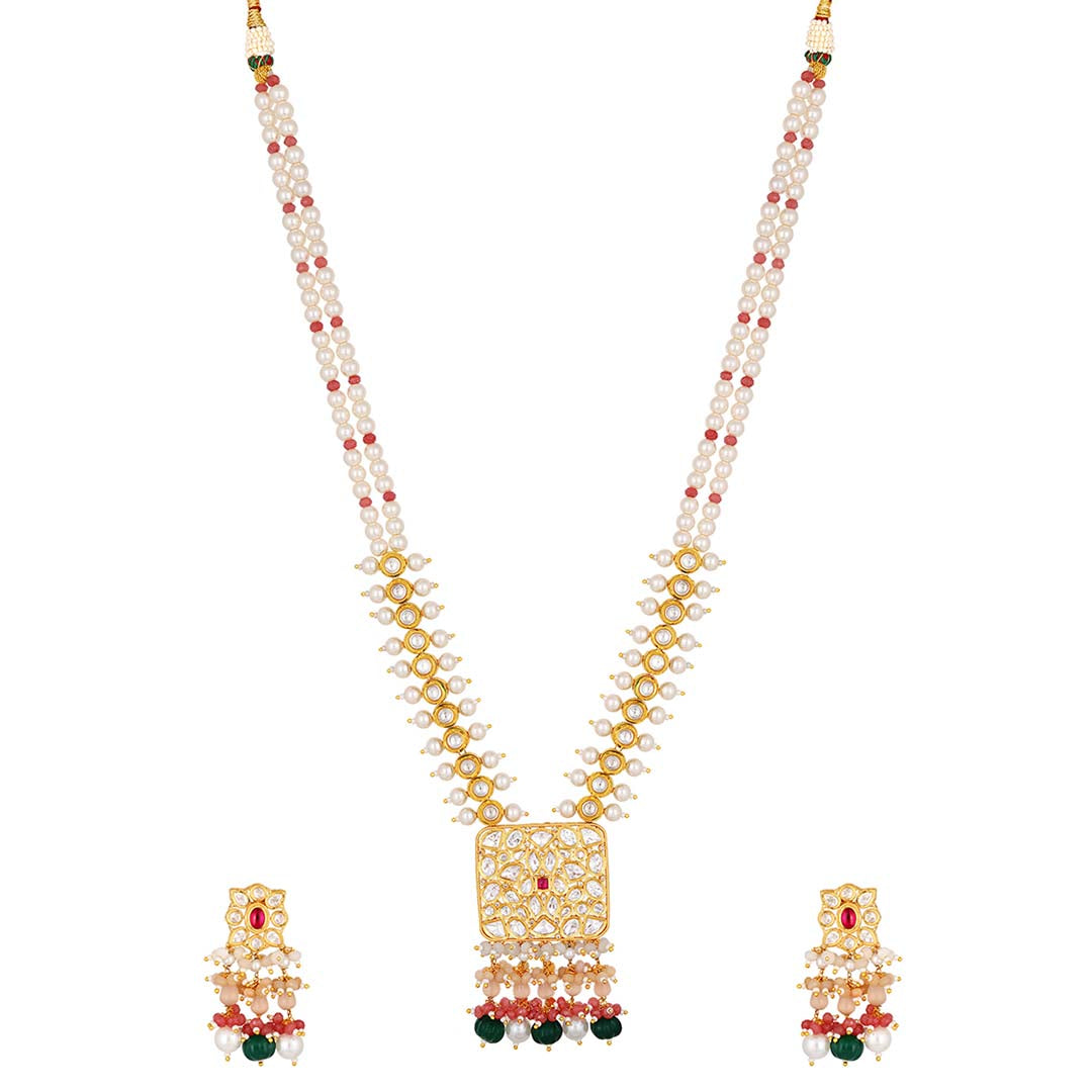 Pearl Studded Long Necklace Set - HRNS145