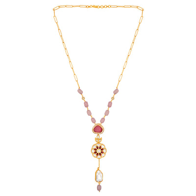 Pinkish Stone Pendant With Chain - HRNS146