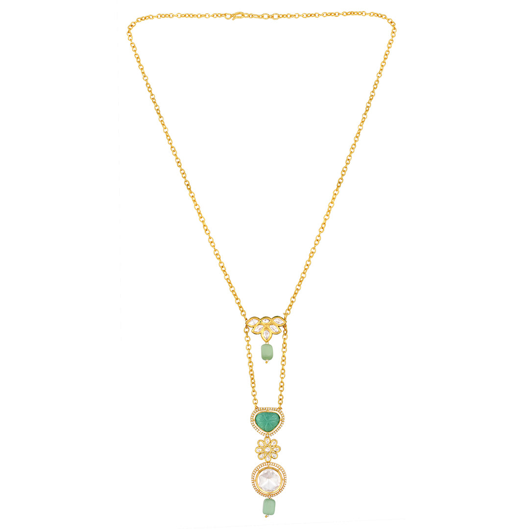 Greenish Stone Pendant With Chain - HRNS151