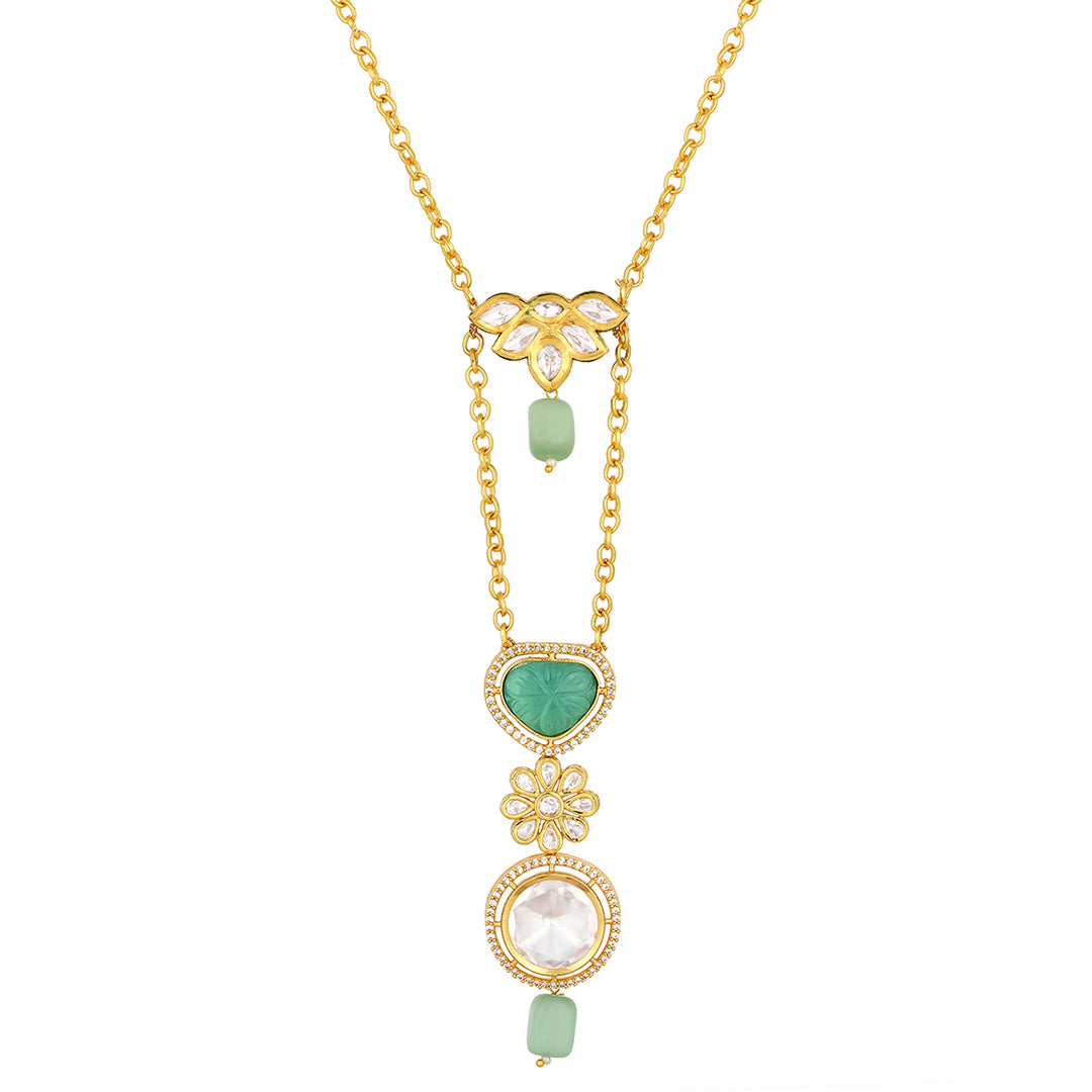 Greenish Stone Pendant With Chain - HRNS151