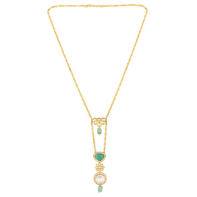 Greenish Stone Pendant With Chain - HRNS151