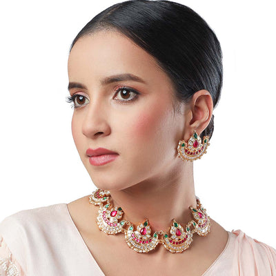 Ruby Green Chand Necklace Set - HRNS159