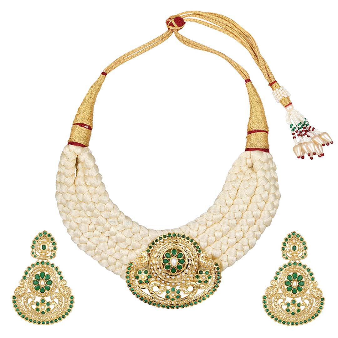 Moghal Setting Silk Thread Necklace Set - HRNS160