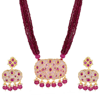 Parrot Motif Pink Enamelled Necklace Set - HRNS168