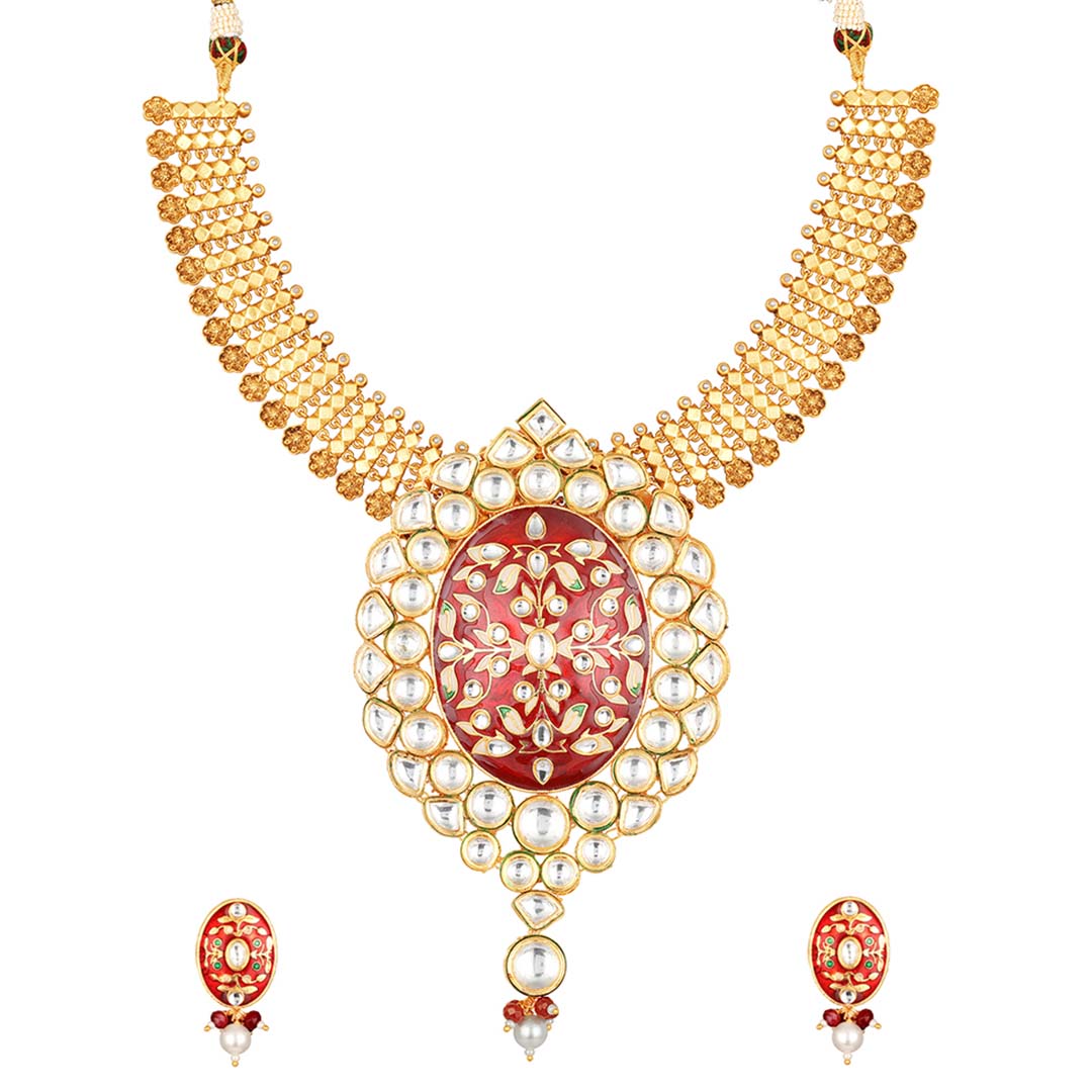 Red Enamelled Necklace Set - HRNS169