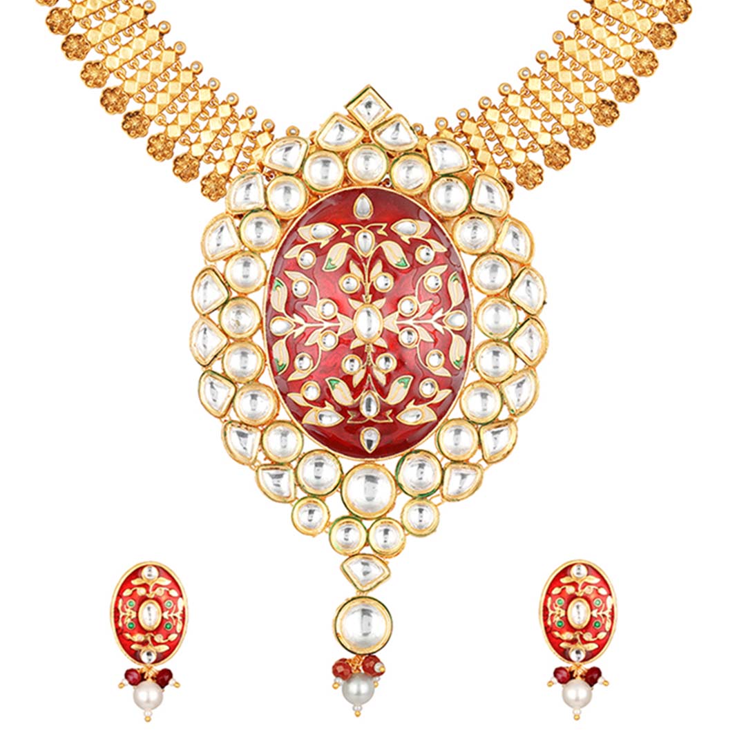 Red Enamelled Necklace Set - HRNS169