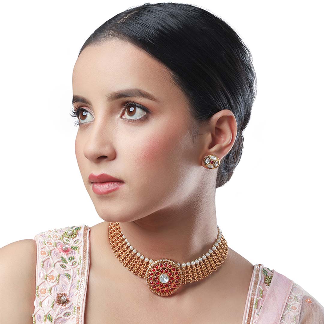 Simply Pearl Studded Necklace Set - HRNS170