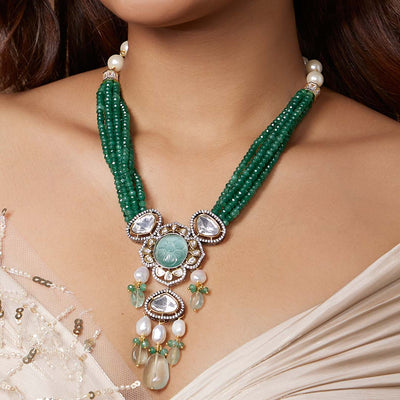 Classic Green Kundan Polki Necklace Set - JAJBR23NS 73