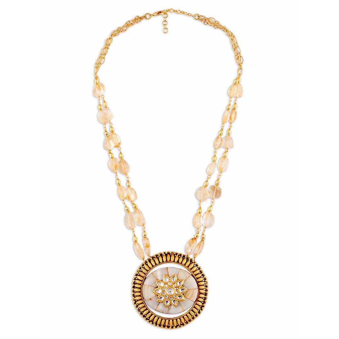 Yellow And White Tone Necklace With Mother Of Pearl - JBRNMY32