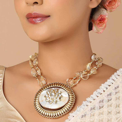 Yellow And White Tone Necklace With Mother Of Pearl - JBRNMY32